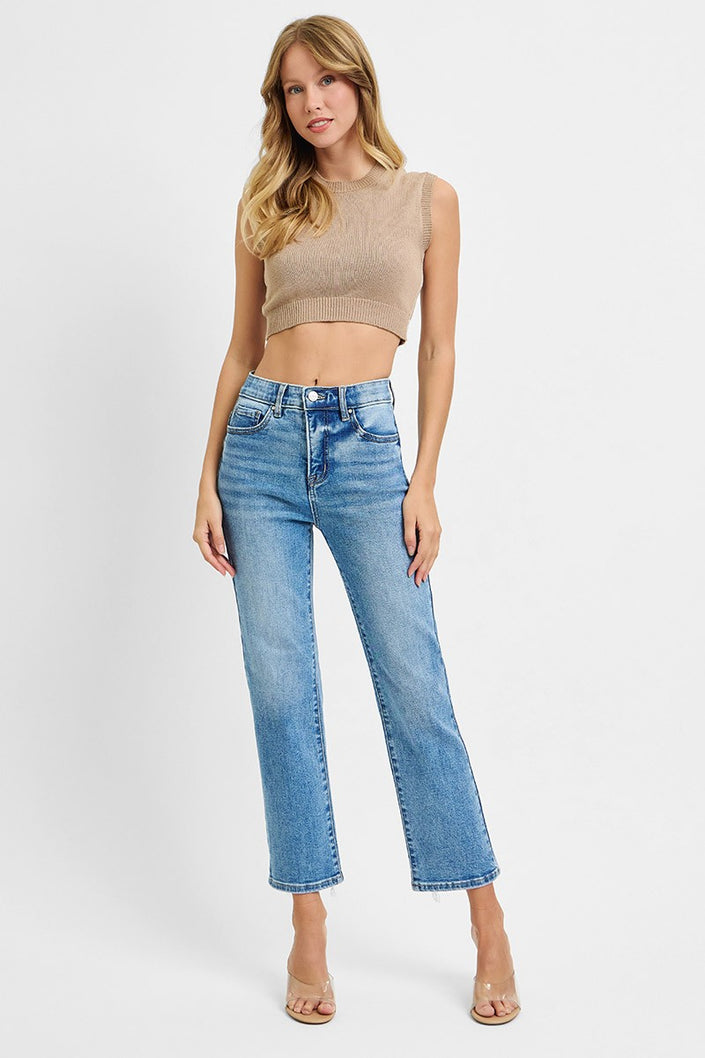 High Rise Crop Straight Jeans