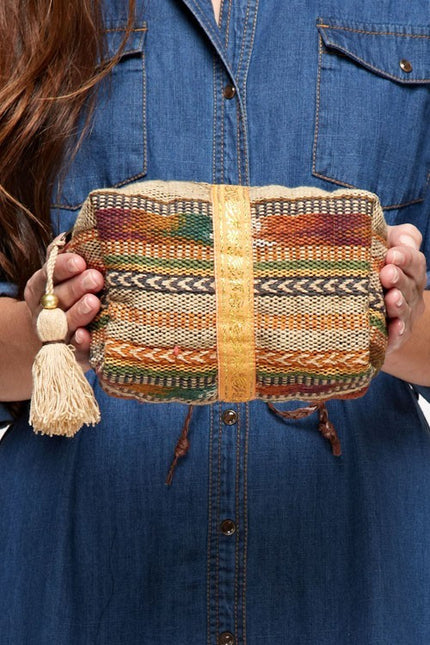 Tassel Zipper Make-up Bag | Natural Multi