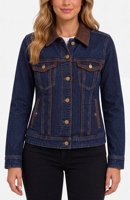 Reynolds Classic Trucker Jacket w Velvet Details, riverwalk-front