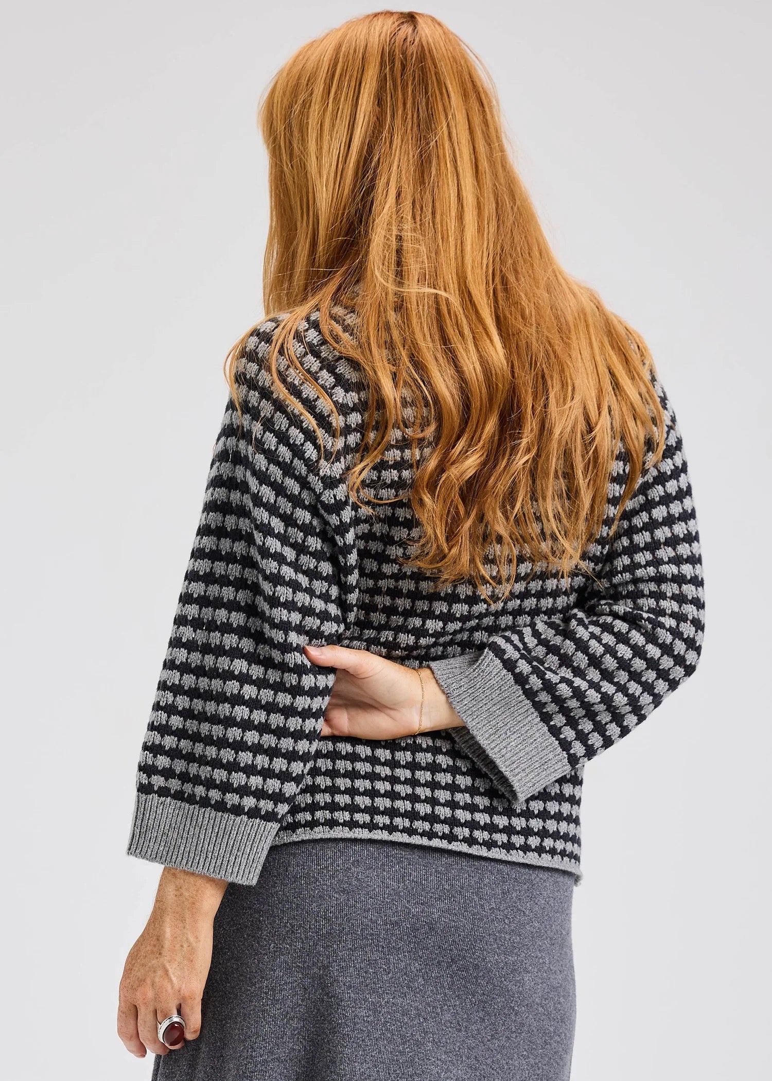 Womens Herringbone Knit Sweater cloud back