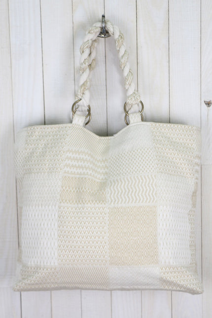 Fringe Beaded Tote Bag  | Natural back