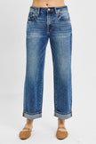 Mid Rise Ankle Boyfriend Turn Up Cuffed Jeans