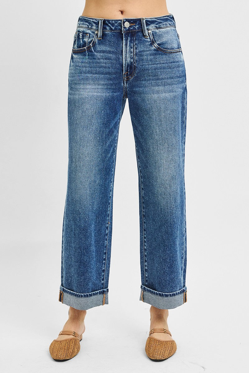 Mid Rise Ankle Boyfriend Turn Up Cuffed Jeans
