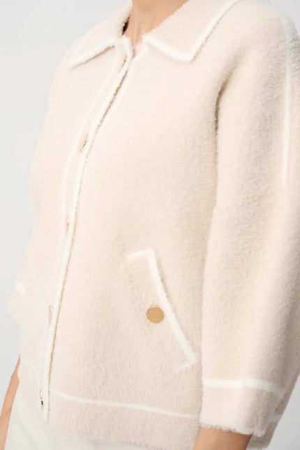 Lydia Yarn Knit Cardigan, oatmeal/white-detail