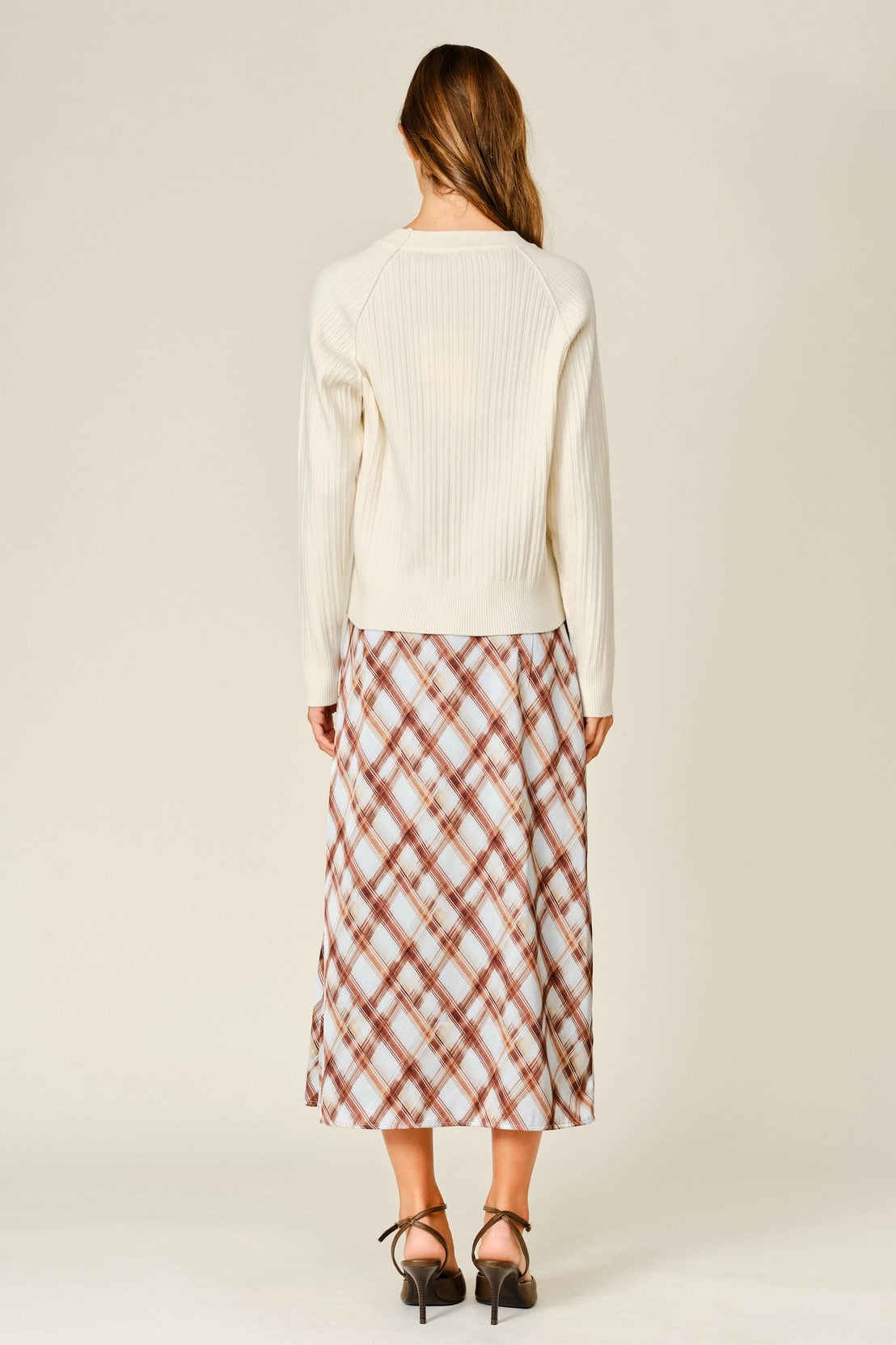 Norma Plaid Midi Skirt, blue/brown, back