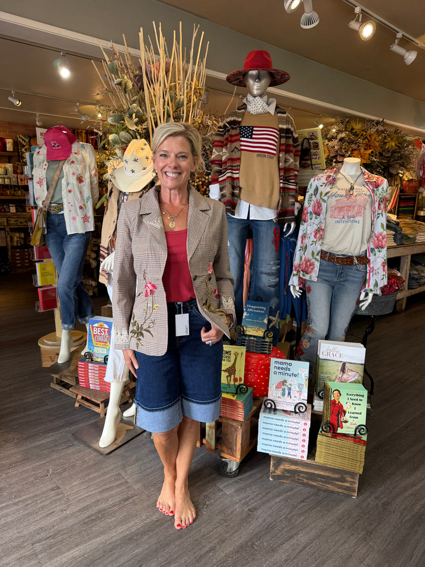 Stripe embroidered Blazer stone front