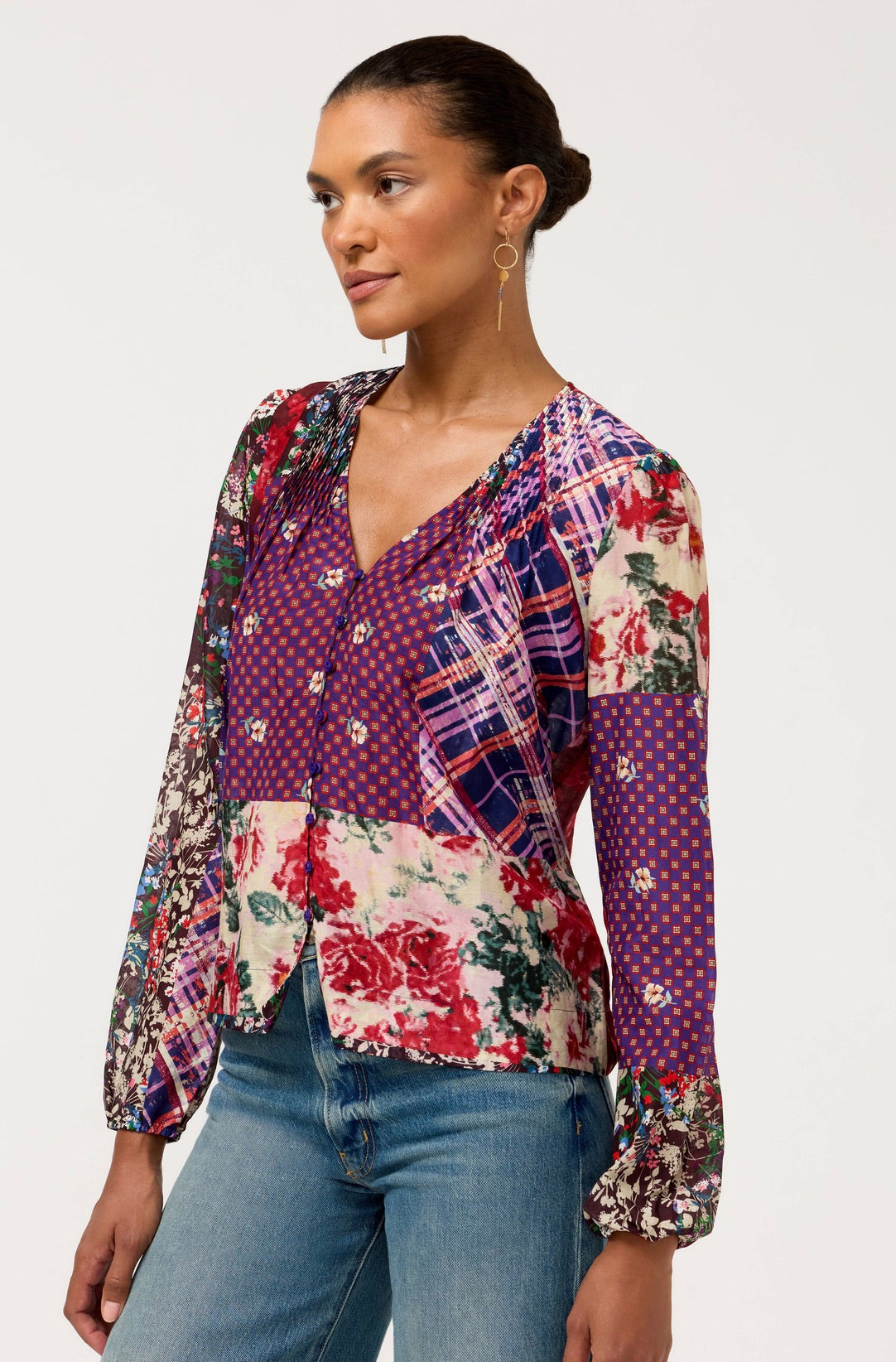 Zellah Blouse, flowers-front
