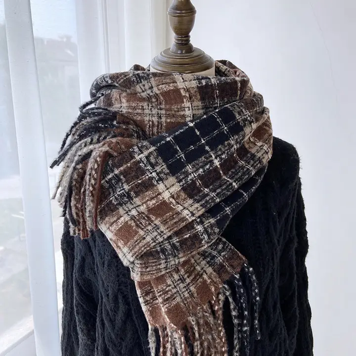Plaid Warm Tassel Scarf coffee