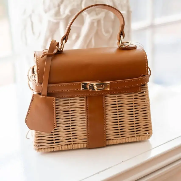 Celine Wicker Handbag Camel