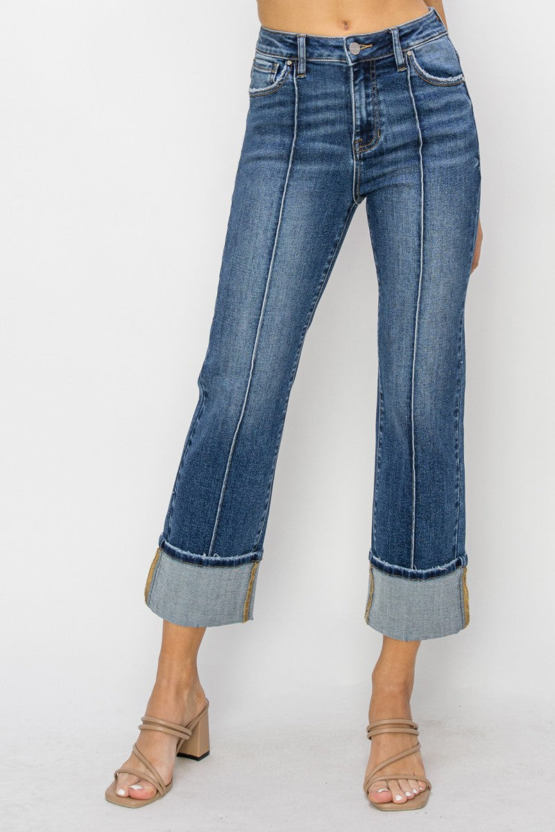 Tara High Rise Cuffed  Straight Wide Jean
