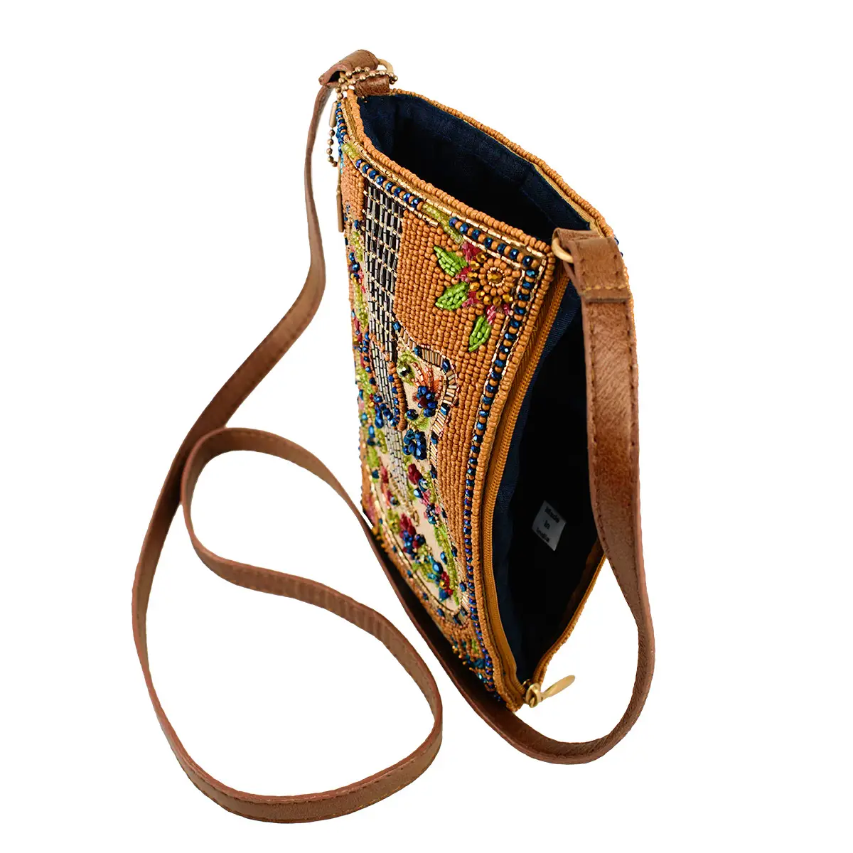 Garden Groove Ivory Guitar with Flowers Beaded Crossbody side/top
