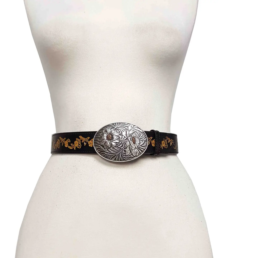 Popular Sunflower Buckle with Vintage Floral Tooled Belt 