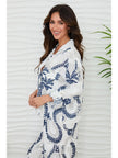 Paisley Print Linen Button Down Top with Pockets