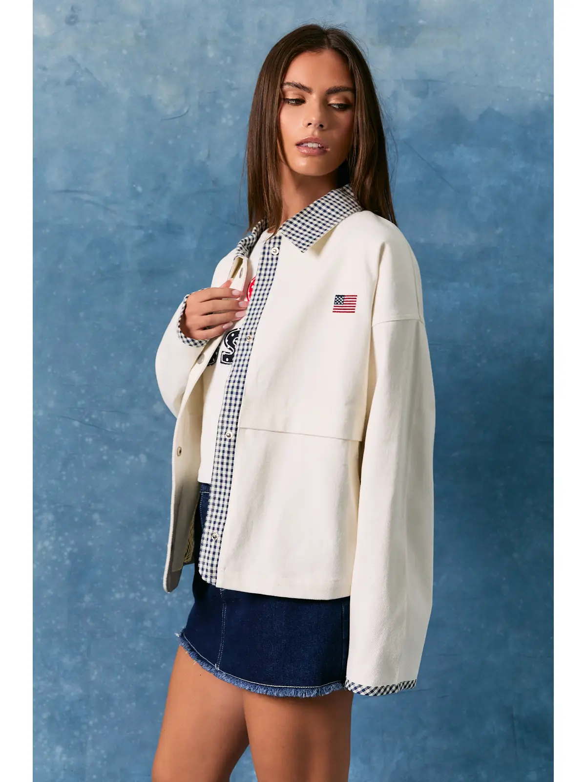 Jacket W Gingham Trim