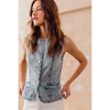 Mindy Button Up  Vest W Scallop Edge, washed denim-front