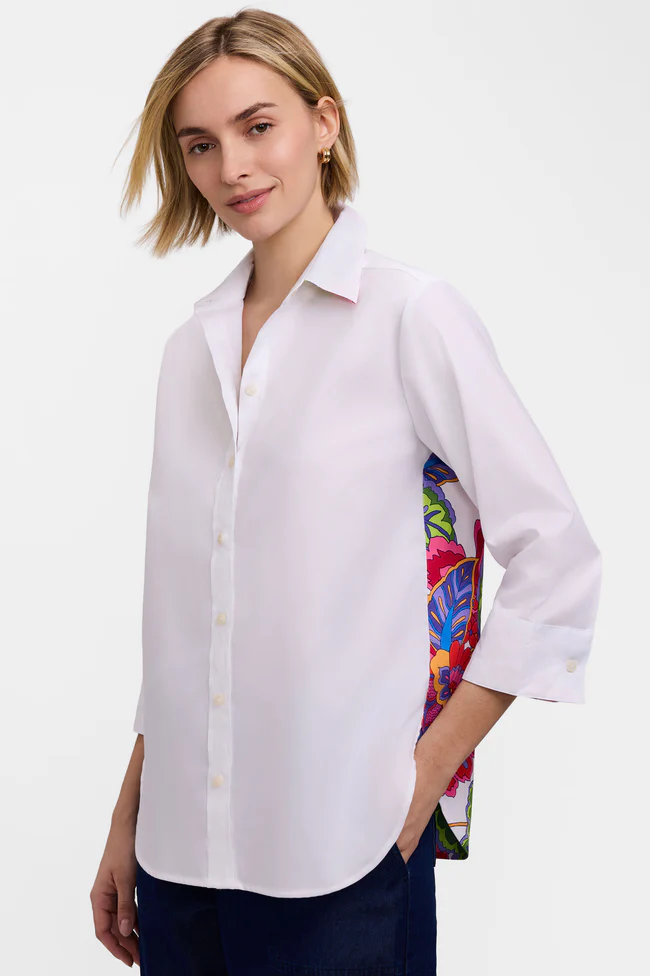 Meghan 3/4 Para Blms Mix Shirt, white multi-front