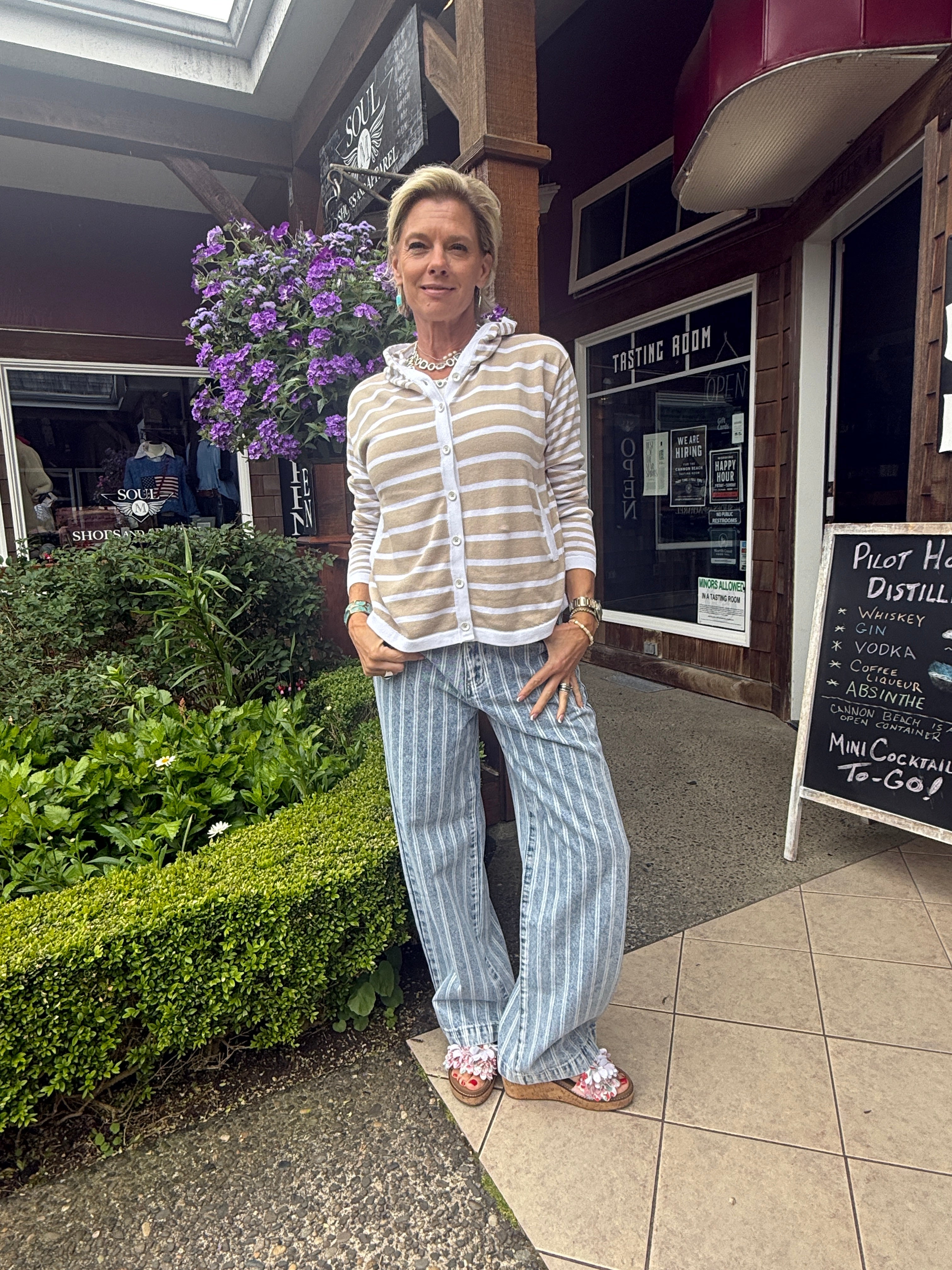 Judy Multi Stripe Hoodie, white-front