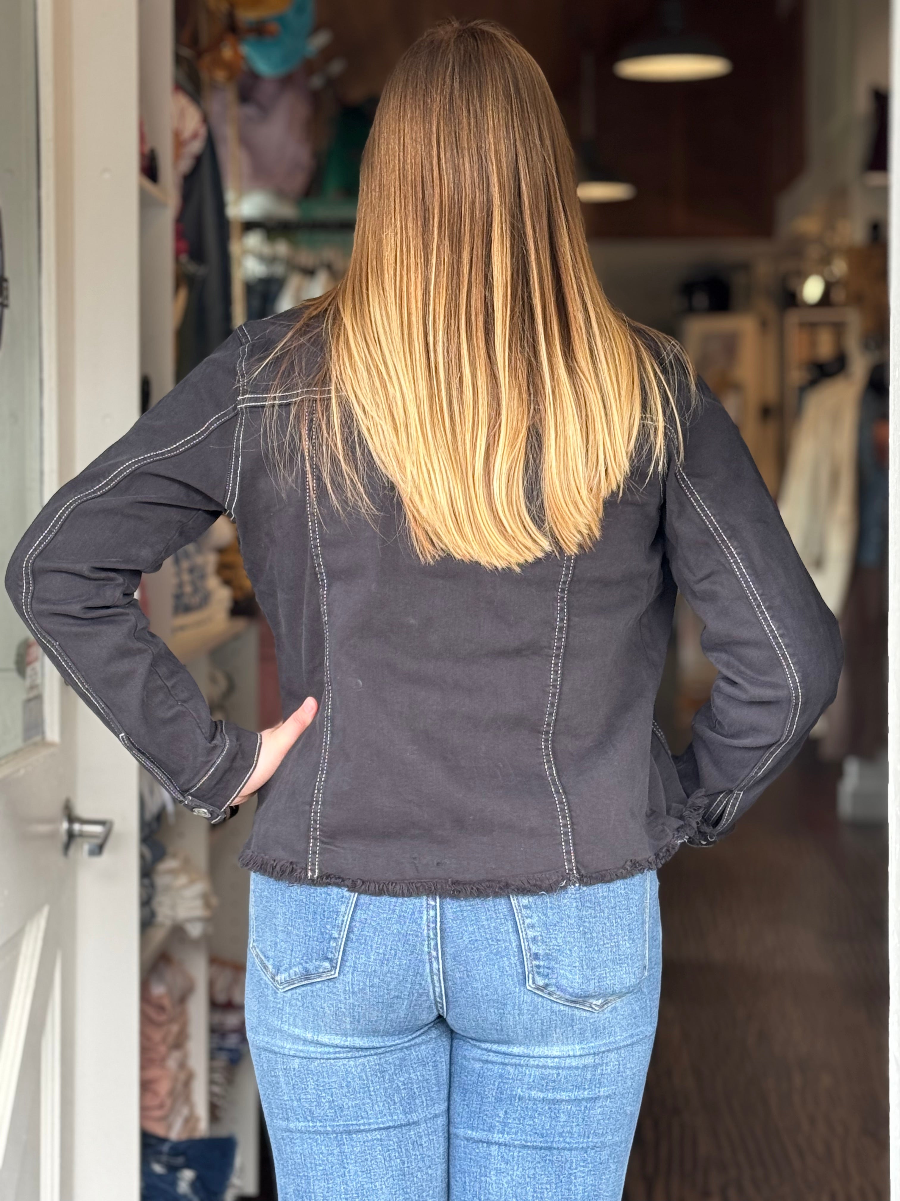 FRAY HEM DENIM JACKET black back