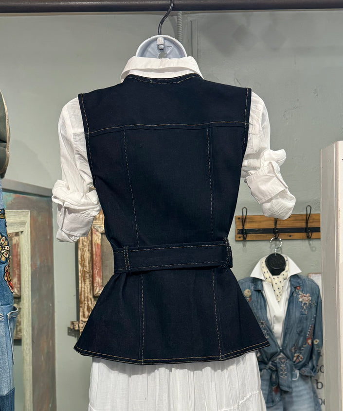 Denim belted Vest