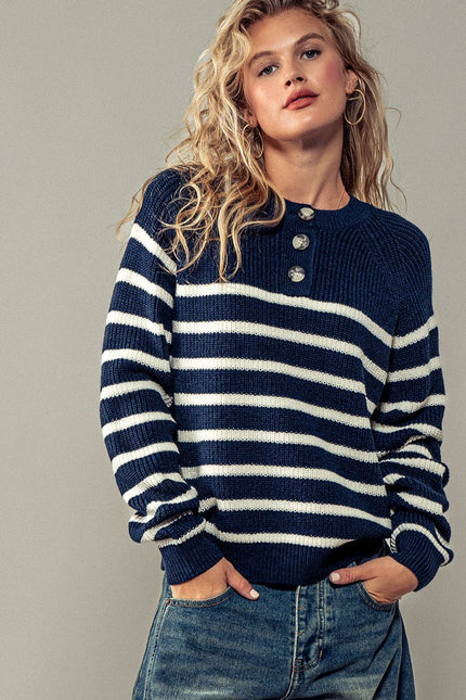 Holly Thick Striped Henley W Chunky Button