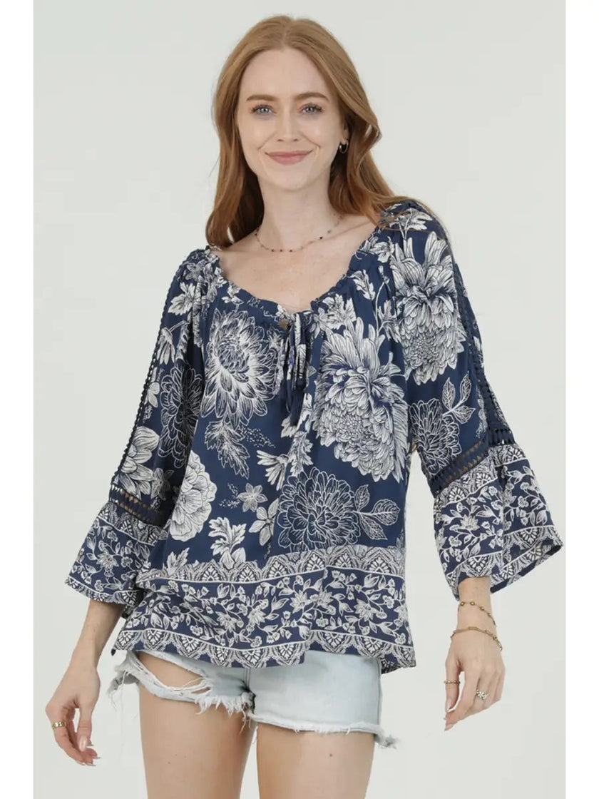 Scoop NeckTie Front LS Crochet Top