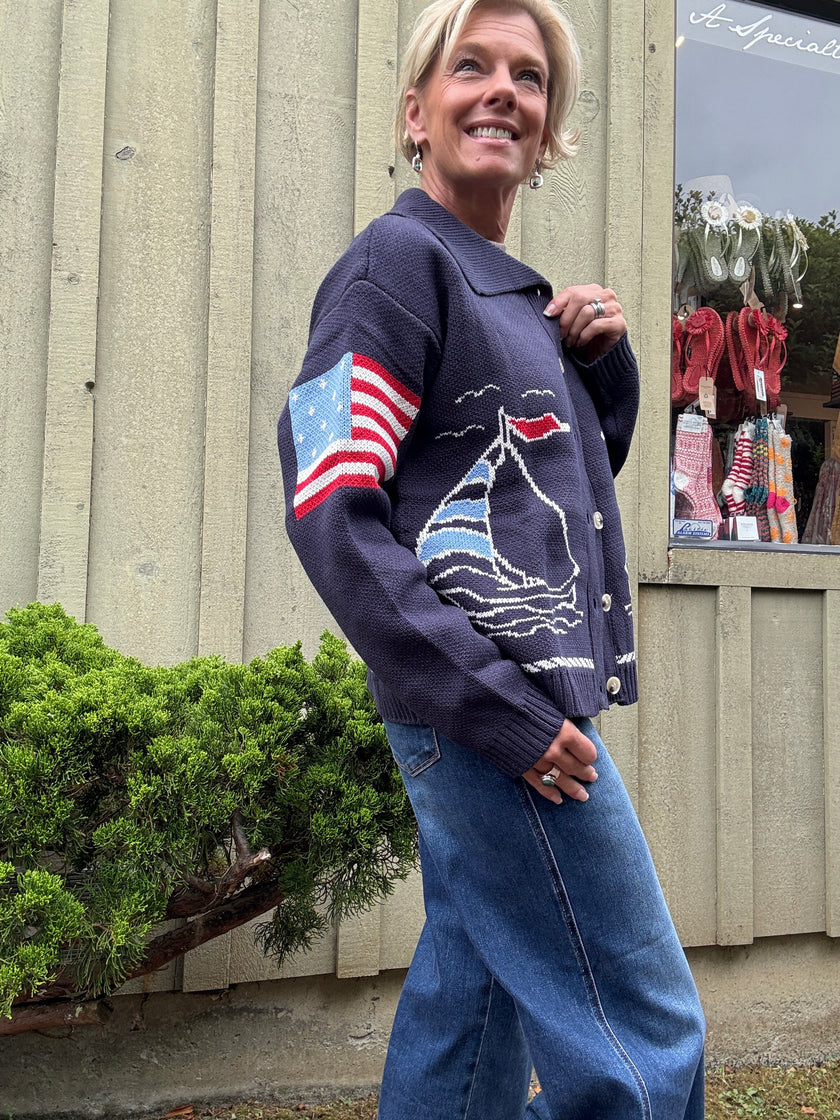 Sailboat Coastal Graphic Cardigan