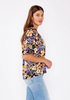 Split V-Neck Smocked Sleeve Top Black/Dusty Coral side