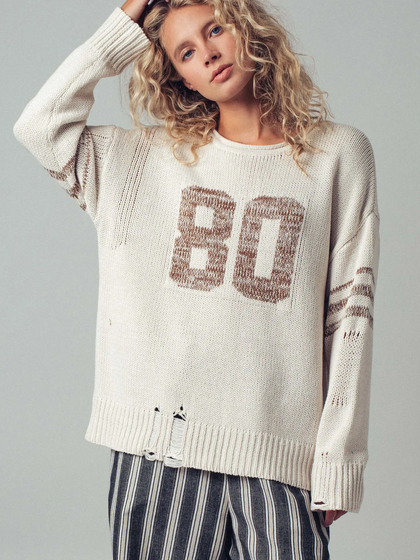 Relaxed Knit Pullever with Varsity Number Detail