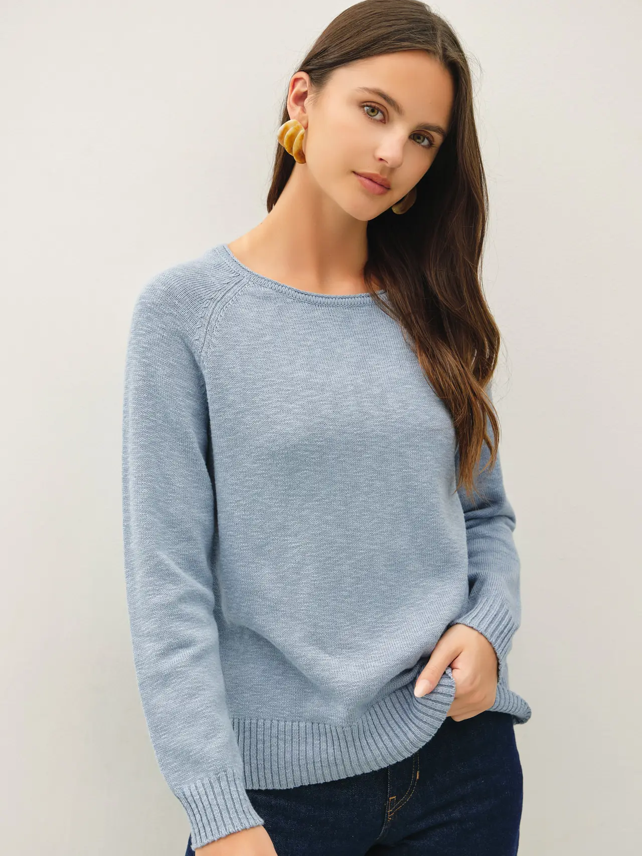Raglan Sleeve Slub Pullover