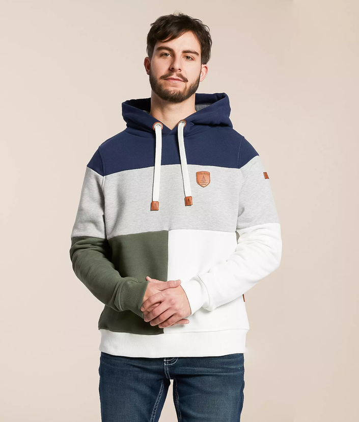 Wanakome Lakewell Mens Colorblock Hoodie Navy/Light Heather Grey