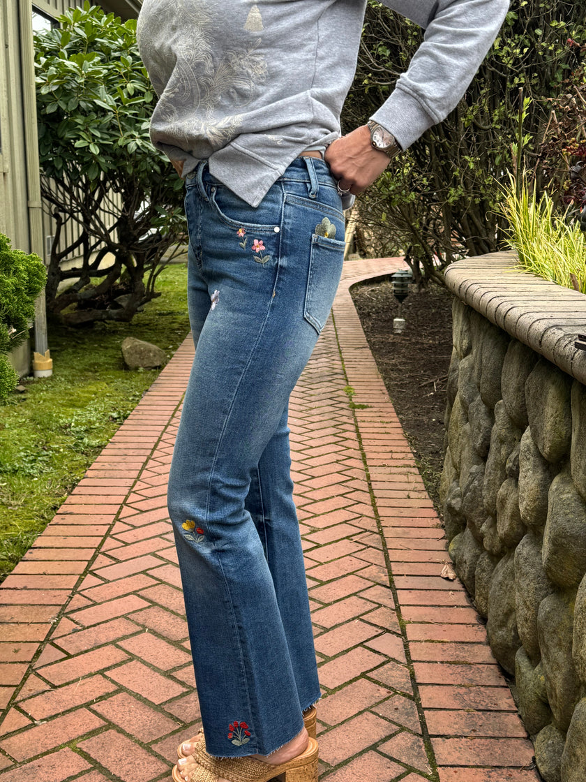 Spring Bloom Mid Rise Bootcut Jeans left leg
