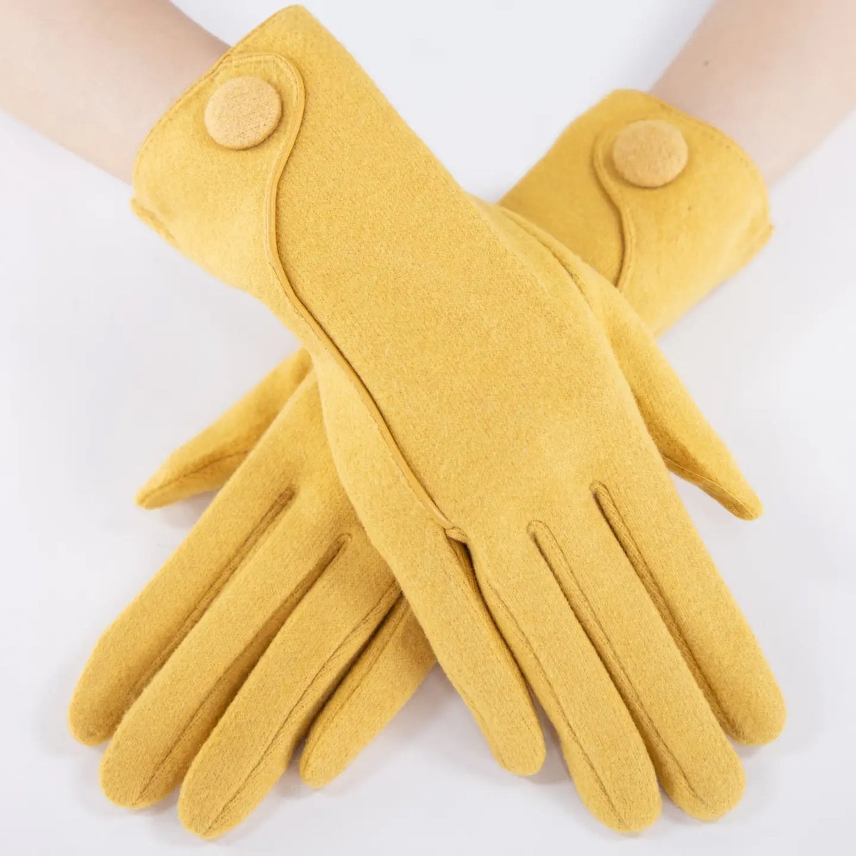 Wool Felted Gloves W/ Leather Seam & Button