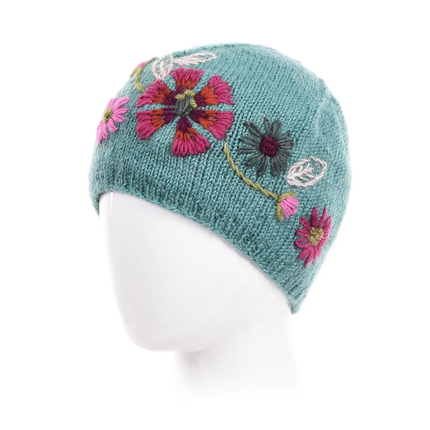 Stella Wool Beanie W EMB Flower | Aqua