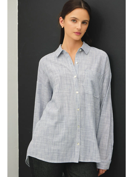  Hairline Stripe Button Down Shirt indigo