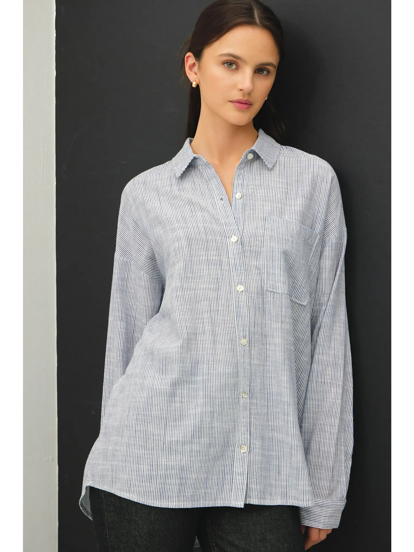  Hairline Stripe Button Down Shirt indigo
