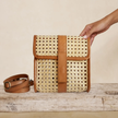Brown Rattan Medium Clutch  Crossbody Strap-front