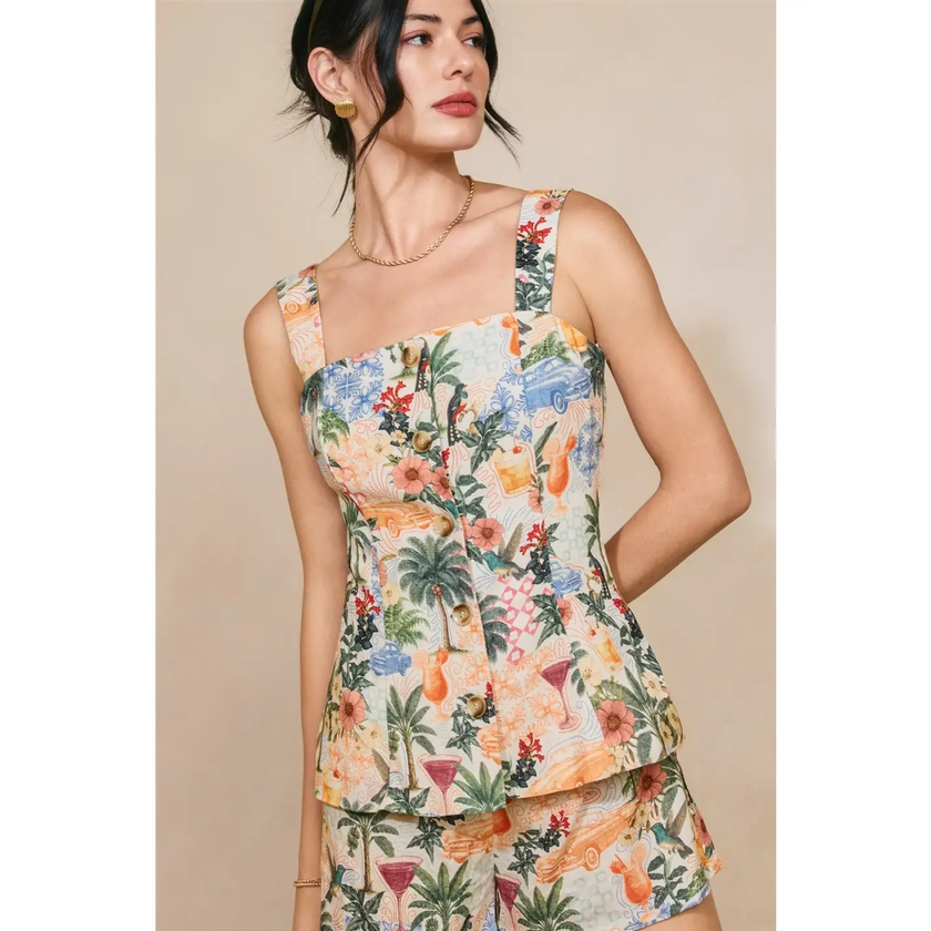 Cabana Crush Linen Romper monaco front close up