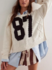 Casual Colorblock Knit Sweater with Number Print
