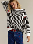 Striped Crewneck Knit Sweater | Loose Fit Pullover Top