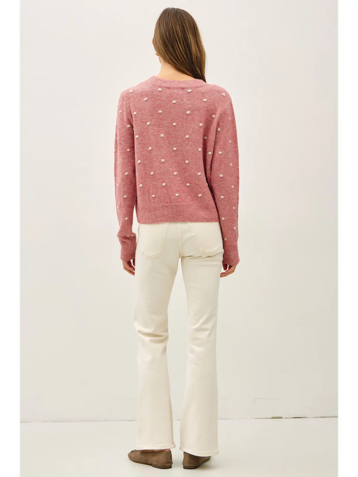 Ultra Soft Cozy Dotted Crewneck Sweater coral back