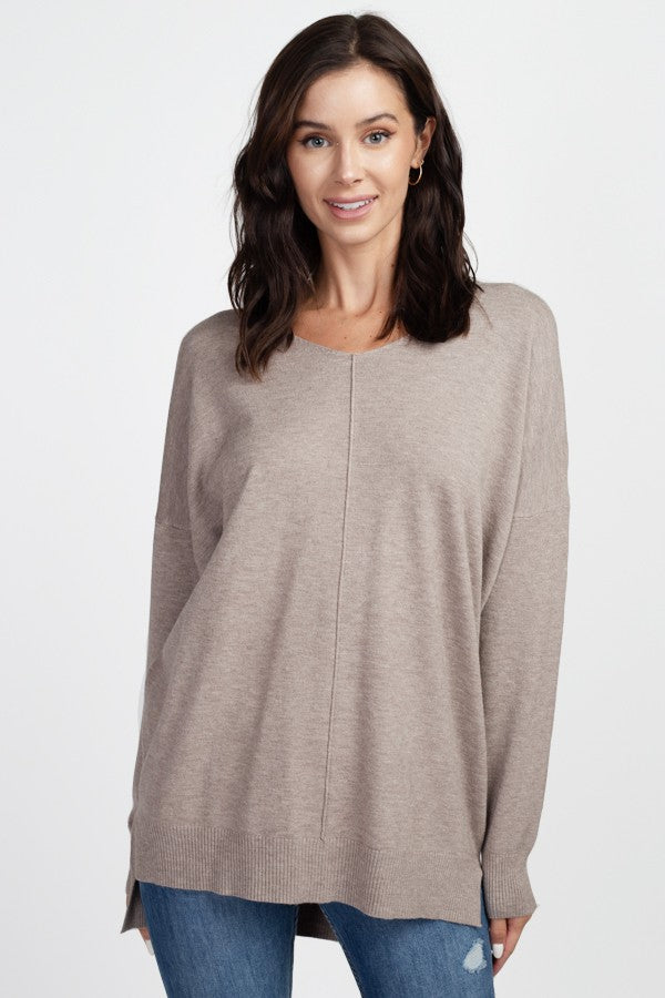 Christi Front Seam Sweater ~ Heather Mocha