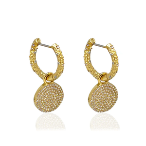 E277-GLD-PAV/CLR GOLD CRYSTAL HUGGIES WITH SLIDE ON PAVE DISC