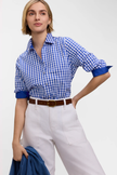 The Margie 3/4 Sleeve Shirt blue white tucked