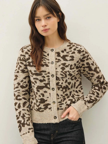 Lila Leopard Knit Cardigan, mocha-front