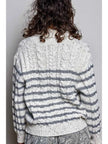 Striped Cable Knit Shawl Collar Button Down Cardigan One Size