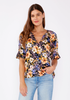 Split V-Neck Smocked Sleeve Top Black/Dusty Coral front