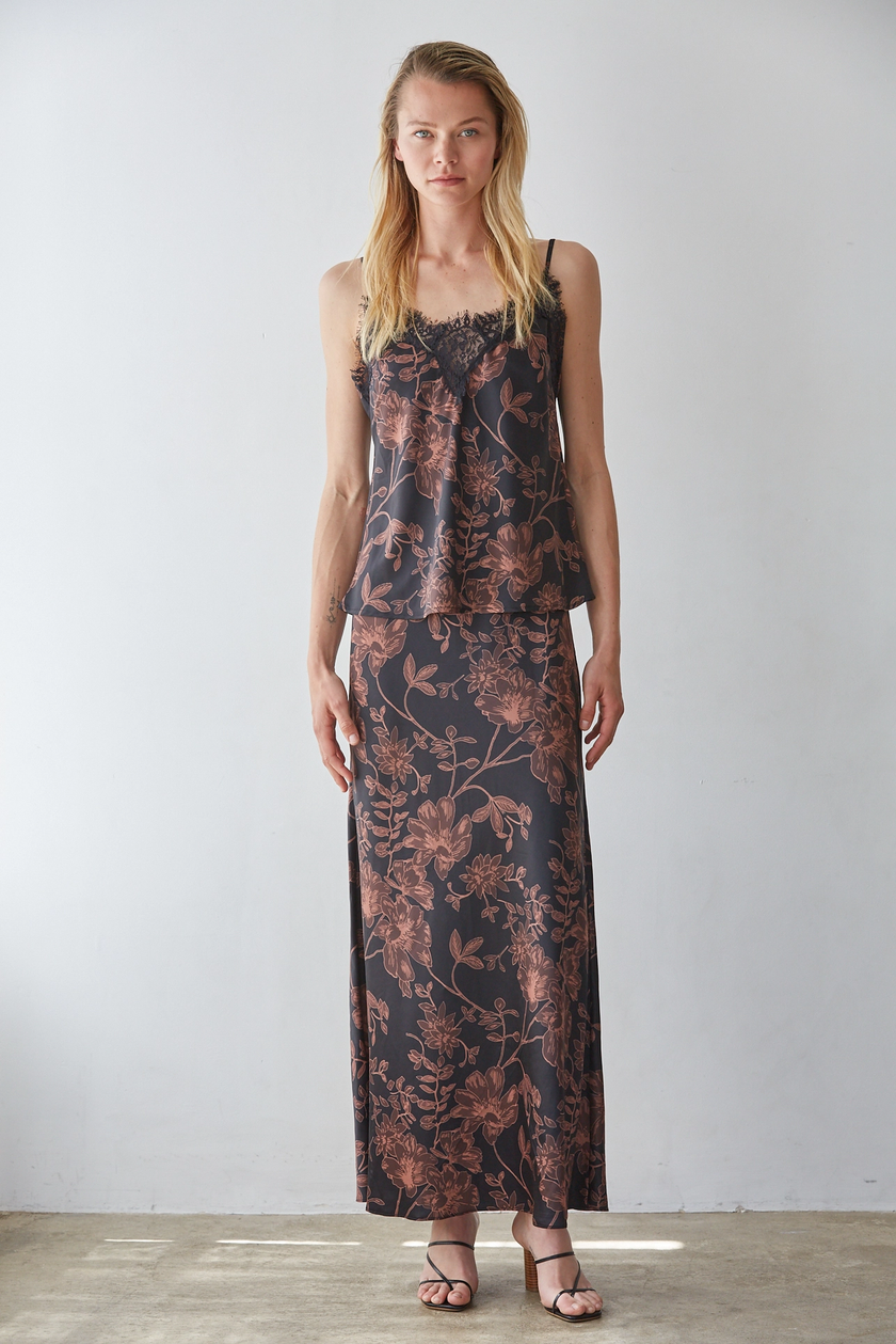 Woven Polyester Floral Print Maxi Skirt