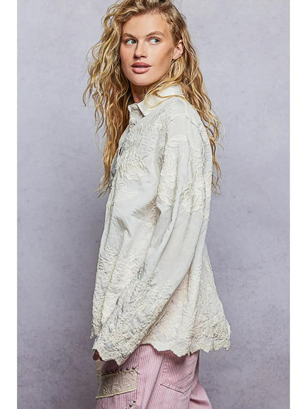 Maranda LS EMB Scalloped Top