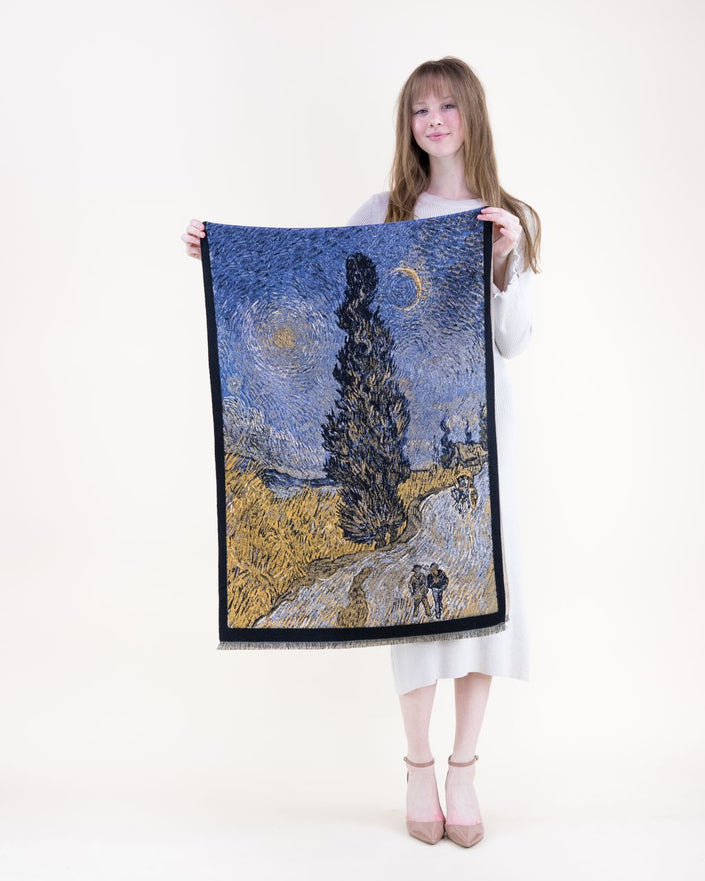 Road with Cypress and Star Premium Scarf