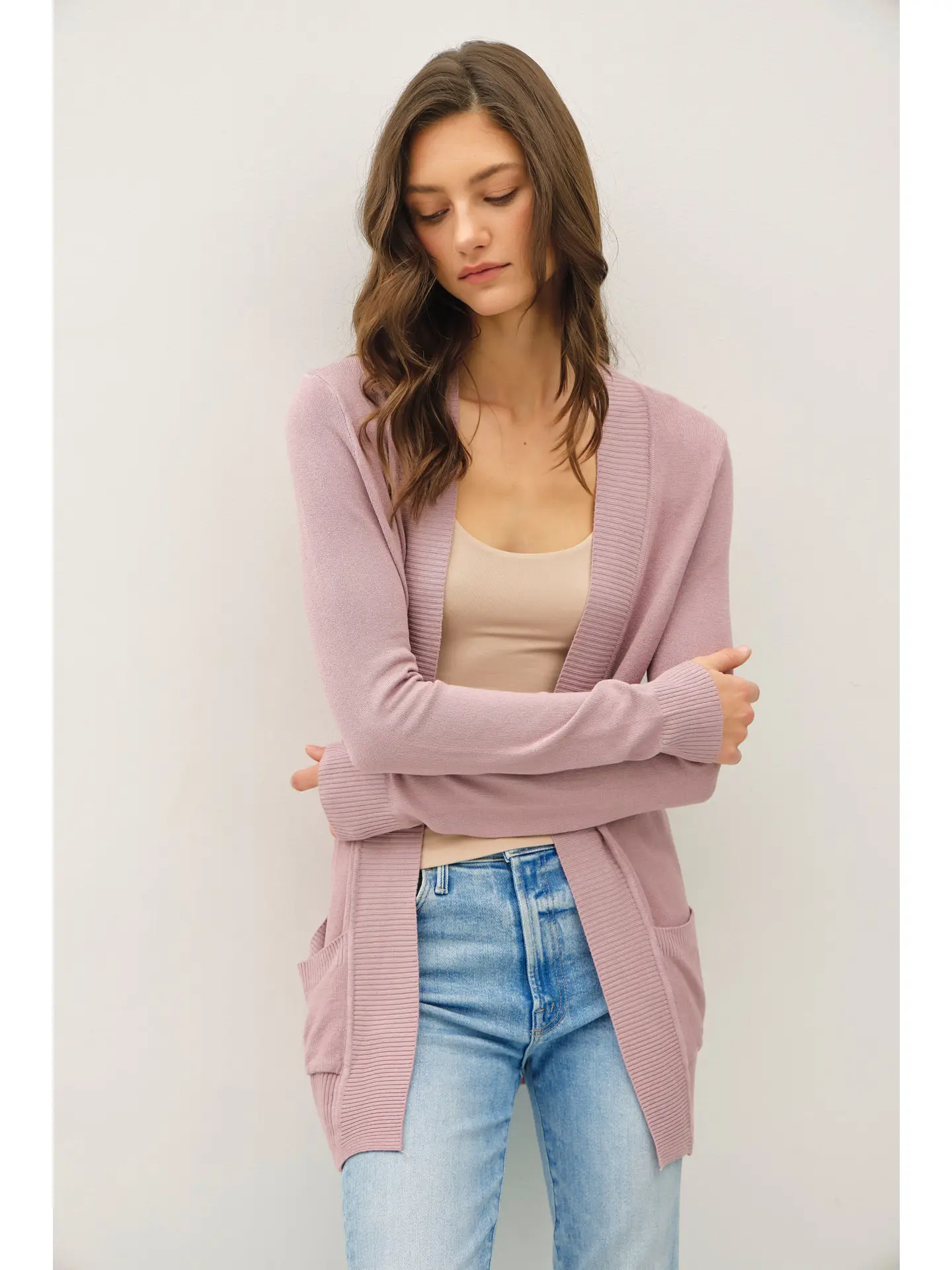 Kora Blend Knit Open Cardigan mauve front